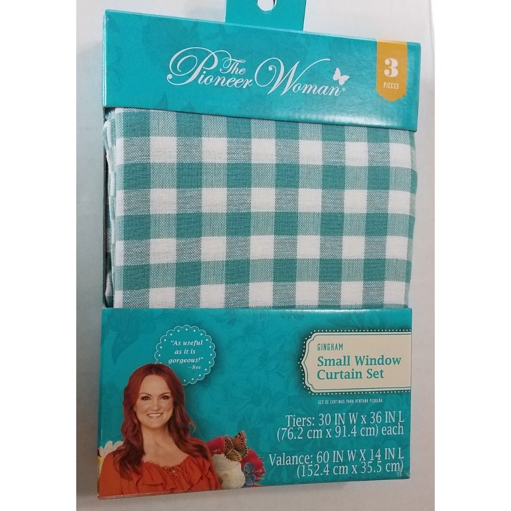 Pioneer Woman Gingham Small Window Curtain & Valance Set 3pc NEW